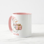 クリスマスピンク雪だるまギフト名前をカスタムする マグカップ (正面左)