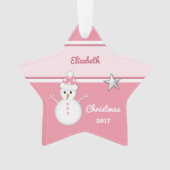 クリスマスピンク雪だるま孫 オーナメント (正面)