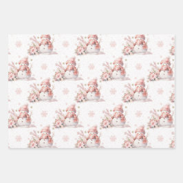 クリスマスピンク雪ガールポインセチア ラッピングペーパーシート