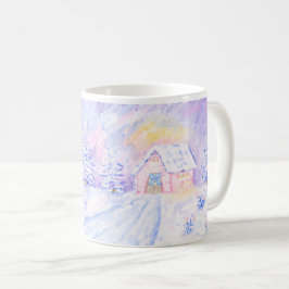 クリスマスピンク雪キャビンのシーンイラストレーションマグ コーヒーマグカップ