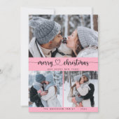 クリスマスピンク3コラージュ数々のフォトホリデーカード 招待状 (正面)