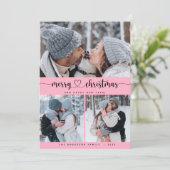 クリスマスピンク3コラージュ数々のフォトホリデーカード 招待状 (スタンド正面)