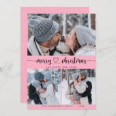 クリスマスピンク3コラージュ数々のフォトホリデーカード 招待状 (正面/裏面)