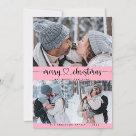 クリスマスピンク3コラージュ数々のフォトホリデーカード 招待状