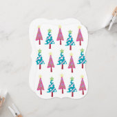 クリスマスピンク&ブルーツリーズフラットグリーティングカード カード (正面/裏面インサイチュ)