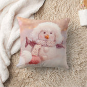 クリスマスピンク&ホワイトフワフワ雪だるま クッション (ブランケット)