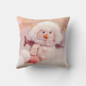 クリスマスピンク&ホワイトフワフワ雪だるま クッション (裏面)