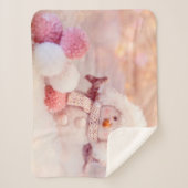 クリスマスピンク&ホワイトフワフワ雪だるま シェルパブランケット (正面)