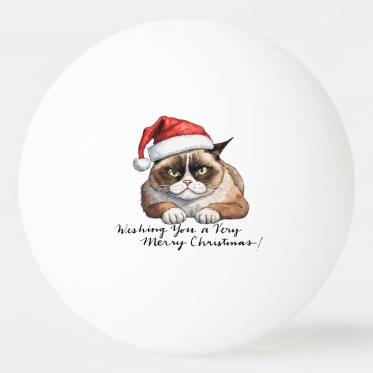 クリスマスピンポンボール用サンタハット付き猫 卓球ボール (正面)