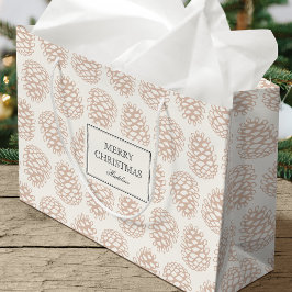 クリスマスピン+コーン カスタムネーム ヴィンテージ ピンククリーム ラージペーパーバッグ