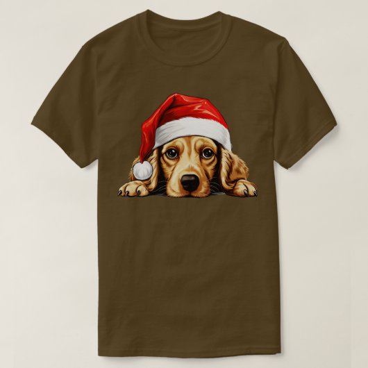 クリスマスピーキングコッカースパニエル犬ドッグ Tシャツ (デザイン正面)