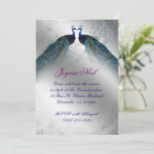 クリスマスピーコックカード招待状ブルーシルバージョイ 招待状 (スタンド正面)