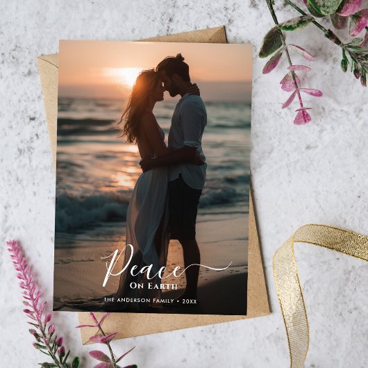 クリスマスピースオンアースサンセットビーチ写真 シーズンカード