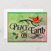 クリスマスピースオンアース(鳥)ショウジョウコウカンチョウ水彩 ポストカード (正面/裏面)