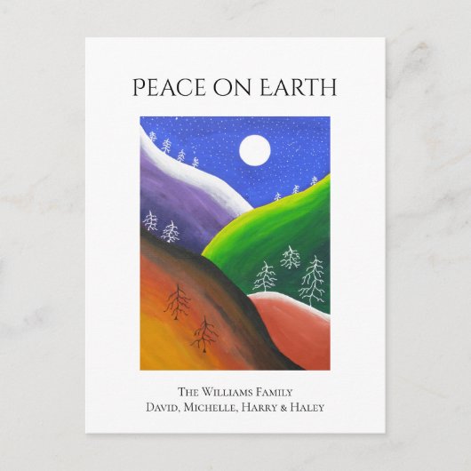 クリスマスピースカラフルオン・アース冬フォークアート シーズンポストカード (正面)