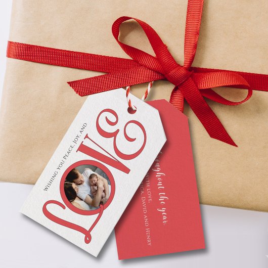 クリスマスピースモダンスクリプト写真愛かわいい ギフトタグ