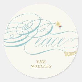 クリスマスピース台本の書道の葉のクラシック ラウンドシール