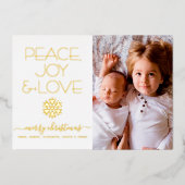 クリスマスピース喜びラブフォトスノーフレーク実在金ゴールド 箔シーズンカード (正面)