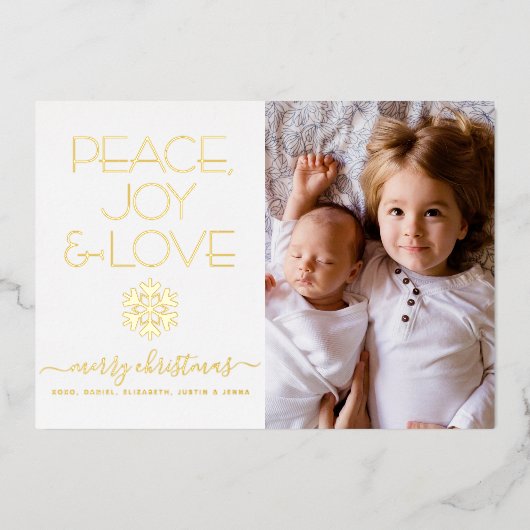 クリスマスピース喜びラブフォトスノーフレーク実在金ゴールド 箔シーズンカード (正面)