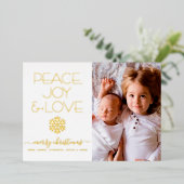 クリスマスピース喜びラブフォトスノーフレーク実在金ゴールド 箔シーズンカード (立ち正面)