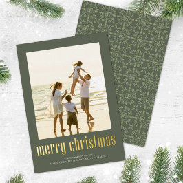 クリスマスピース喜び愛グリーンスノーフレーク1写真 箔シーズンカード