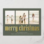 クリスマスピース喜び愛グリーンスノーフレーク3写真 箔シーズンカード (正面)