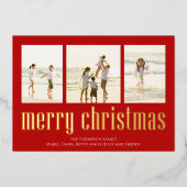 クリスマスピース喜び愛レッドスノーフレーク3写真 箔シーズンカード (正面)