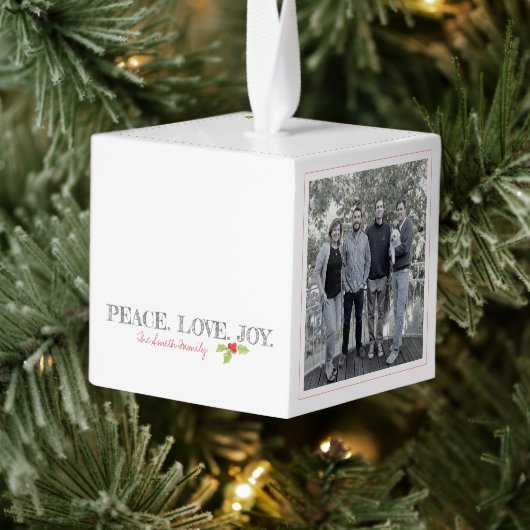 クリスマスピース愛の喜びホリー家族の名前写真 キューブオーナメント (ツリー)