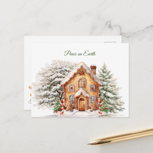 クリスマスピース・オン・アース・ジンジャーブレッド・ハウス ポストカード (正面/裏面インサイチュ)