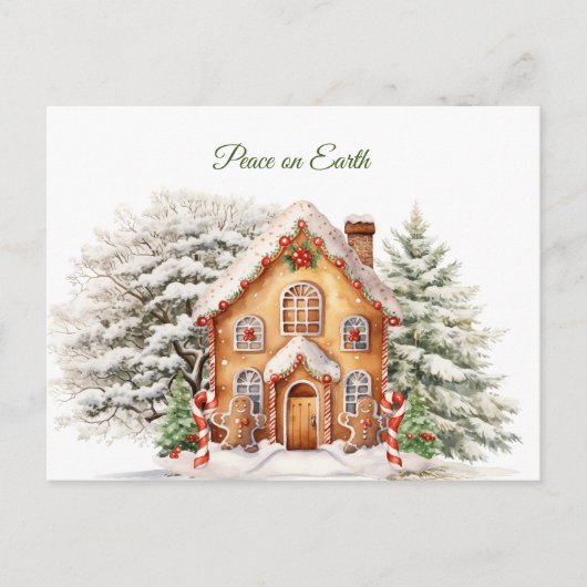 クリスマスピース・オン・アース・ジンジャーブレッド・ハウス ポストカード (正面)