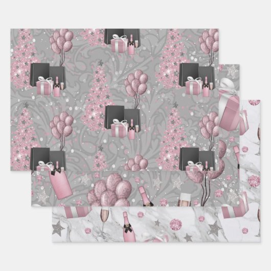 クリスマスファッションの女の子（ギフト付き） ラッピングペーパーシート (セット)