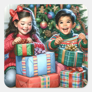 クリスマスファッションドの古い朝 スクエアシール