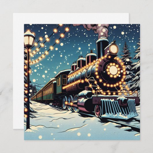 クリスマスファッションドの夜の古いヴィンテージ列車 シーズンカード (正面/裏面)