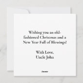 クリスマスファッションドの夜の古いヴィンテージ列車 シーズンカード (裏面)