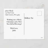 クリスマスファッションドの夜の古いヴィンテージ列車 シーズンポストカード (裏面)