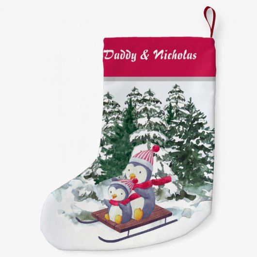 クリスマスファミリーおもしろいかわいいペンギン スモールクリスマスストッキング (裏面)