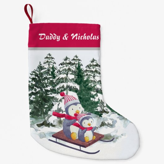 クリスマスファミリーおもしろいかわいいペンギン スモールクリスマスストッキング (正面)