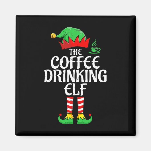 クリスマスファミリーにマッチするコーヒー飲み小妖精や小人クリスマス マグネット (正面)