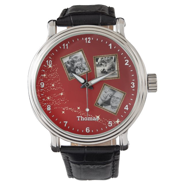 クリスマスファミリーのフォトウォッチパーソナライズされた/ 腕時計 (正面)