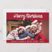 クリスマスファミリーの写真の赤い白いモダン文字 シーズンカード (正面)