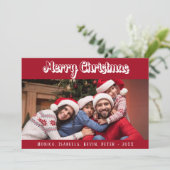 クリスマスファミリーの写真の赤い白いモダン文字 シーズンカード (スタンド正面)