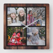 クリスマスファミリーの写真コラージュを作成 スクエア壁時計 (正面)