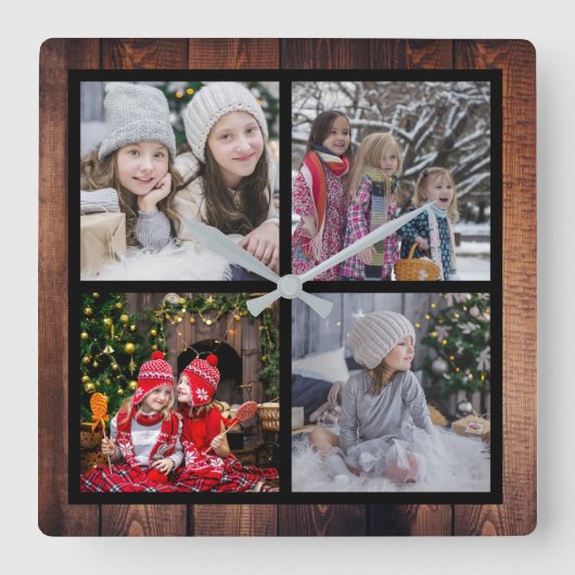 クリスマスファミリーの写真コラージュを作成 スクエア壁時計 (正面)