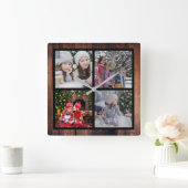 クリスマスファミリーの写真コラージュを作成 スクエア壁時計 (ホーム)