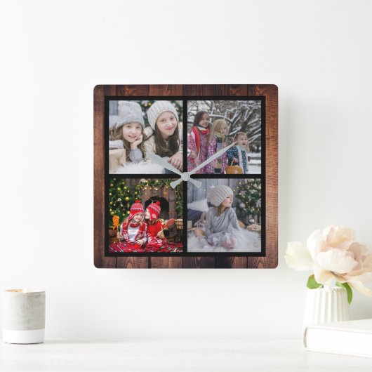 クリスマスファミリーの写真コラージュを作成 スクエア壁時計 (ホーム)