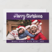 クリスマスファミリーの写真紫の白いモダン文字 シーズンカード (正面)