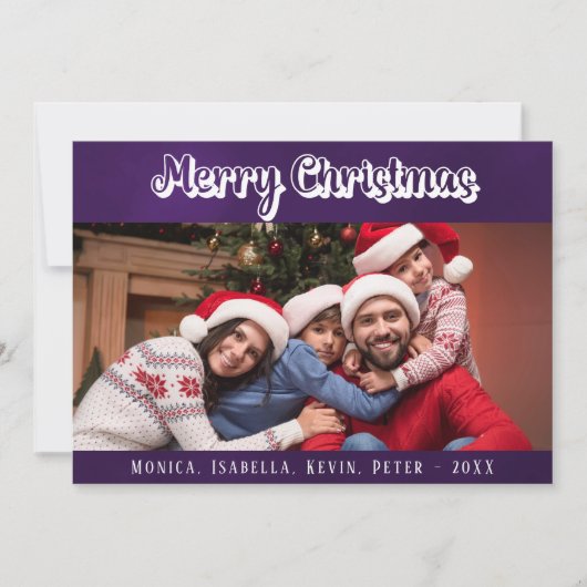 クリスマスファミリーの写真紫の白いモダン文字 シーズンカード (正面)