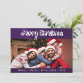 クリスマスファミリーの写真紫の白いモダン文字 シーズンカード (スタンド正面)