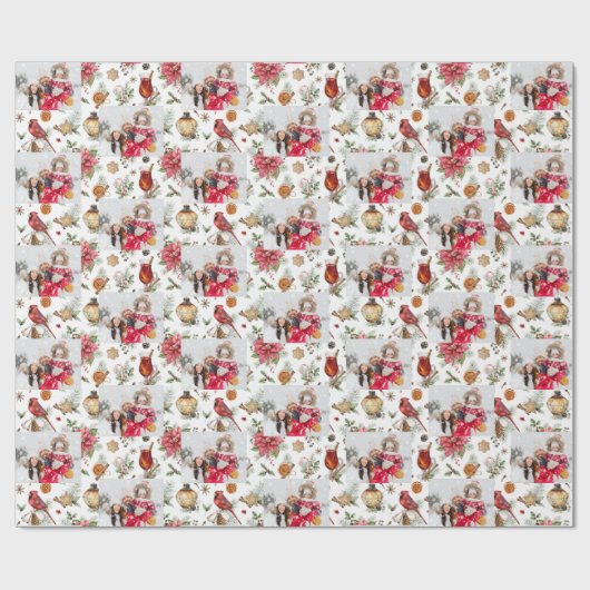 クリスマスファミリーの写真赤い白いパーティー ラッピングペーパー (フラット)