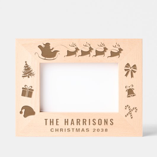 クリスマスファミリーの写真 レーザー彫刻フレーム (正面)